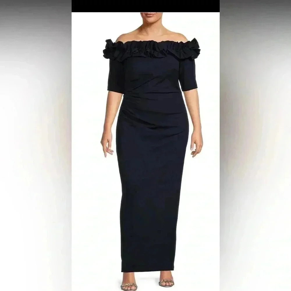 XScape Ruffled off the shoulder Short Sleeve Dress-16P NWOT